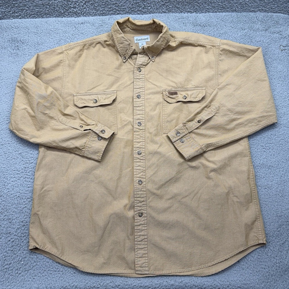 Carhartt S108BRC Mens XL Long Sleeve Workwear Button Up Tan Vintage F06 Shirt